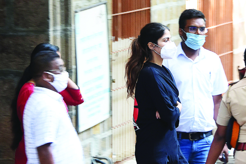 Bollywood actress Rhea Chakraborty is arrested by the Narcotics Control Bureau (NCB) in connection with drugs-related allegations on the late actor Sushant Singh Rajput's death case, in Mumbai on September 8, 2020. (Photo by - / AFP)