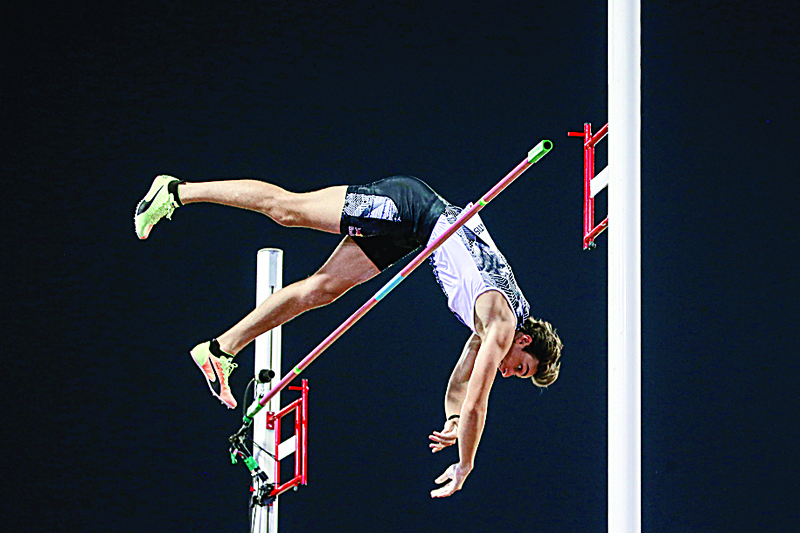 Sweden's Armand Duplantis competes in the Men's pole vault during the IAAF Diamond League competition on September 25, 2020 at the Suheim Bin Hamad Stadium in the Qatari capital Doha. (Photo by Mustafa ABUMUNES / AFP)