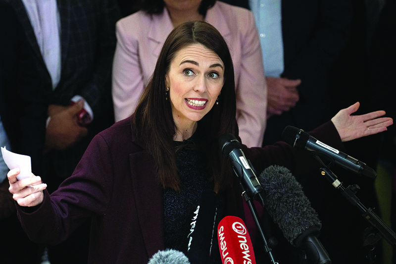This picture taken on October 13, 2020 shows New Zealand's Prime Minister Jacinda Ardern on her campaign trail speaking to students at Victoria University in Wellington ahead of general elections. - About 3.4 million people are registered to vote in New Zealand's October 17 election, which was originally set for September 19 but delayed by an outbreak of the COVID-19 coronavirus in Auckland. (Photo by Marty MELVILLE / AFP) / TO GO WITH AFP STORY NZEALAND-POLITICS-VOTE,ADVANCER BY NEIL SANDS