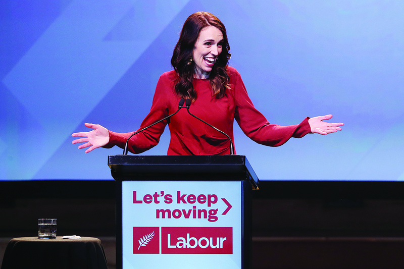 New Zealand Prime Minister Jacinda Ardern speaks at the Labour Election Day party after the Labour Party won New Zealand's general election in Auckland on October 16, 2020. (Photo by MICHAEL BRADLEY / AFP)