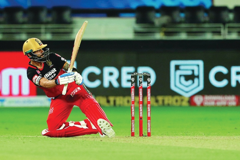 Virat Kohli during his unbeaten knock of 90 runs in Dubai on Saturday.