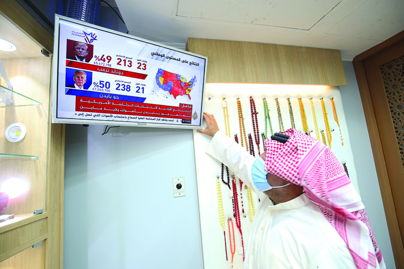 A Kuwaiti man watches the US elections on television, in Kuwait City on November 4, 2020.