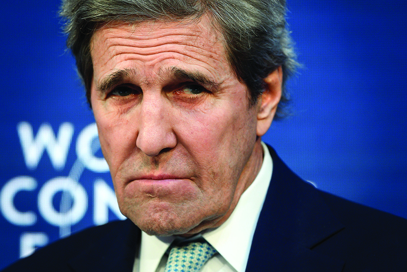 (FILES) In this file photo taken on January 24, 2019 Former US State secretary John Kerry attends a session during the World Economic Forum (WEF) annual meeting in Davos, eastern Switzerland. - US President-elect Joe Biden annonced on November 23, 2020 the nomination of former US Secretary of State John Kerry to serve as Special Presidential Envoy for Climate. (Photo by Fabrice COFFRINI / GETTY IMAGES NORTH AMERICA / AFP)