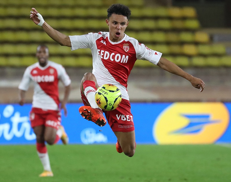 Monaco's French midfielder Sofiane Diop moves for the ball during the French L1 football match Monaco vs Bordeaux at Louis II stadium in Monaco on November 1, 2020. (Photo by Valery HACHE / AFP)