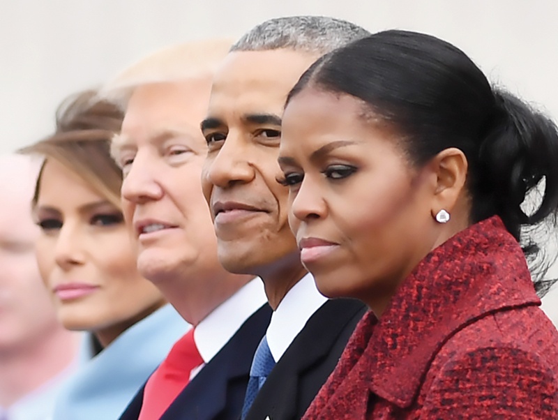 WASHINGTON, DC: (Left to right): First Lady Melania Trump, President Donald Trump, former President Barack Obama, Michelle Obama at the US Capitol after inauguration ceremonies at the in Washington, DC, on January 20, 2017 in this file photo. - AFPn