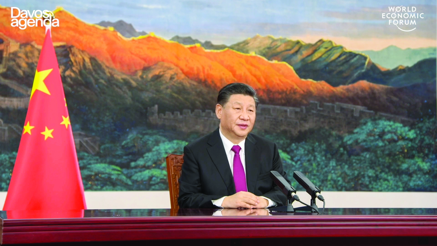 DAVOS: This video grab taken yesterday from the website of the World Economic Forum shows China's President Xi Jinping speaking from Peking as he opens an all-virtual World Economic Forum, which usually takes place in Davos, Switzerland. - AFPn