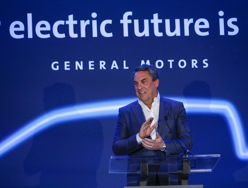 In this file photo Mark Reuss, President of General Motors, announces that GMs Detroit-Hamtramck Assembly plant will build the all-electric Cruise Origin self-driving shuttle.  Microsoft will join GM, Honda and institutional investors in a new $2 billion equity investment round, GM and Cruise said in a press release. - AFPn