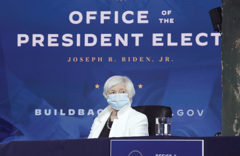 In this file photo taken on December 1, 2020 US Secretary of the Treasury nominee Janet Yellen looks on during an event to name President-elect Joe Biden's economic team at the Queen Theater in Wilmington, Delaware. - AFPn