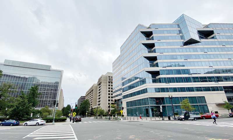 In this file photo a view of the World Bank Group (WBG) building (left) and the International Monetary Fund (IMF) building (right) in Washington DC is seen.-AFPn