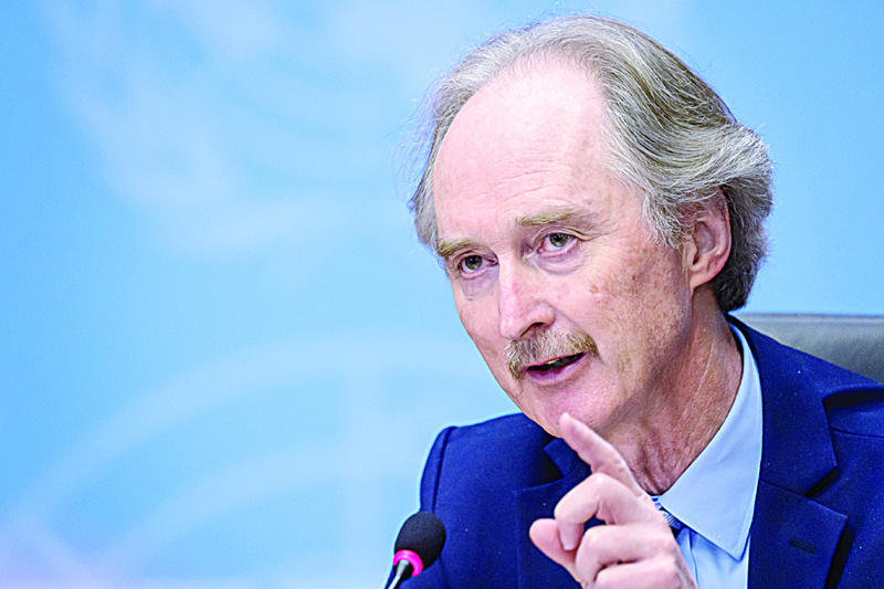 GENEVA: UN special envoy for Syria Geir Pedersen speaks during a press conference following the conclusion of the fifth round of Syrian Constitutional Committee session on Friday at the United Nations Offices in Geneva. - AFPn