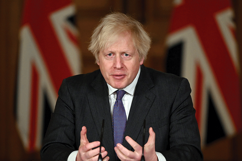 LONDON: Britain's Prime Minister Boris Johnson attends a virtual press conference on the novel coronavirus COVID-19 pandemic, at 10 Downing Street in central London.-AFP n