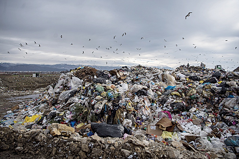 This picture taken on January 14, 2021, shows an illegal dumpsite near the city of Struga. The Western Balkans are home to some of Europe's wildest rivers and most pristine tracts of nature. But failing waste management systems across the region are threatening the environment and public health. - AFPn