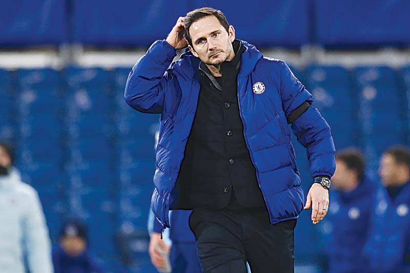 LONDON: In this file photo taken on January 03, 2021 Chelsea's English head coach Frank Lampard reacts to their defeat on the pitch after the English Premier League football match between Chelsea and Manchester City at Stamford Bridge in London. - AFPn