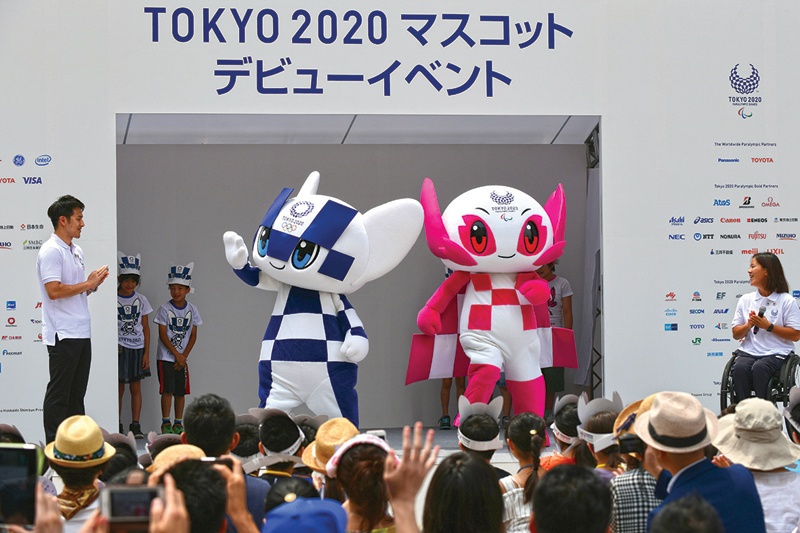 TOKYO: In this file photo taken on July 22, 2018 Mascots for the Tokyo 2020 Olympics Games Miraitowa and Someity appear at their debut event in Tokyo. - AFPn