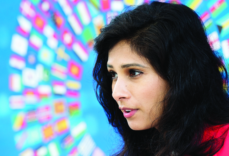 WASHINTON, DC: In this file photo, Gita Gopinath, the Chief Economist of the International Monetary Fund, speaks in Washington, DC. Fears that inflation could spiral out of control due to a massive US stimulus package are overblown, IMF chief economist Gopinath said on Friday.-AFPn
