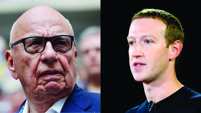 Australia's push to regulate tech giants has become a power struggle between two of the world's most powerful men, with Rupert Murdoch (left) and Mark Zuckerberg locked in a generational battle for media dominance. -- AFPnnn