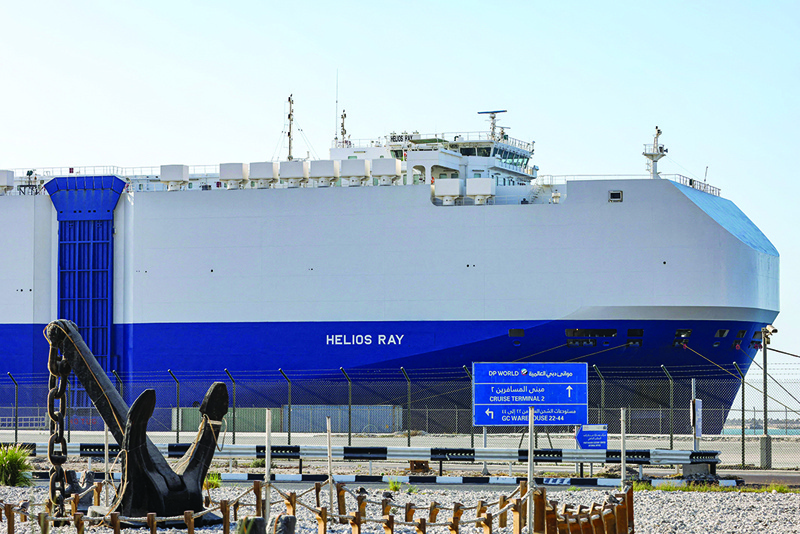 DUBAI: This picture taken yesterday shows the Israeli-owned Bahamian-flagged MV Helios Ray cargo ship docked at Mina Rashid cruise terminal. - AFP n