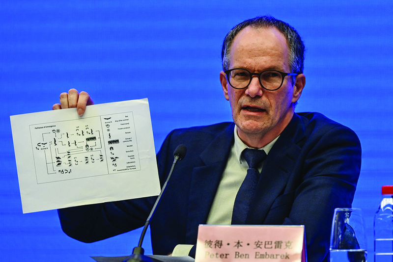 WUHAN: Peter Ben Embarek speaks during a press conference to wrap up a visit by an international team of WHO experts yesterday. - AFP n