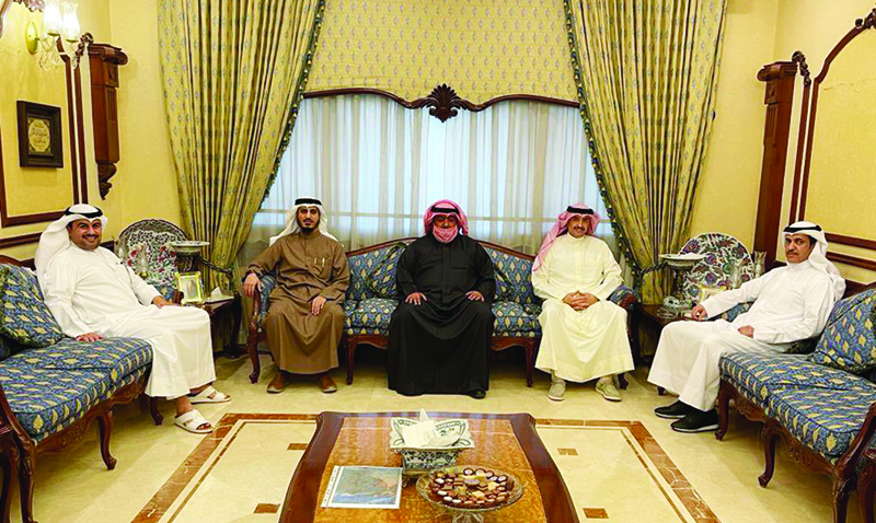 KUWAIT: Interior Minister Sheikh Thamer Al-Sabah (center) visits the diwaniya of MP Mohammad Al-Mutair (second right) yesterday. Also present are MP Bader Al-Dahoum (second left) and other opposition MPs.