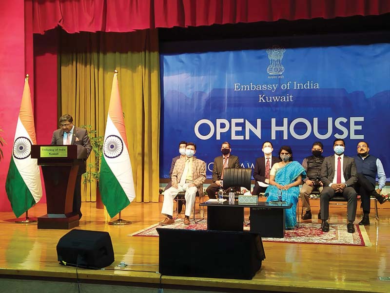 KUWAIT: Indian Ambassador Sibi George speaks during an open house at the Indian Embassy yesterday. n
