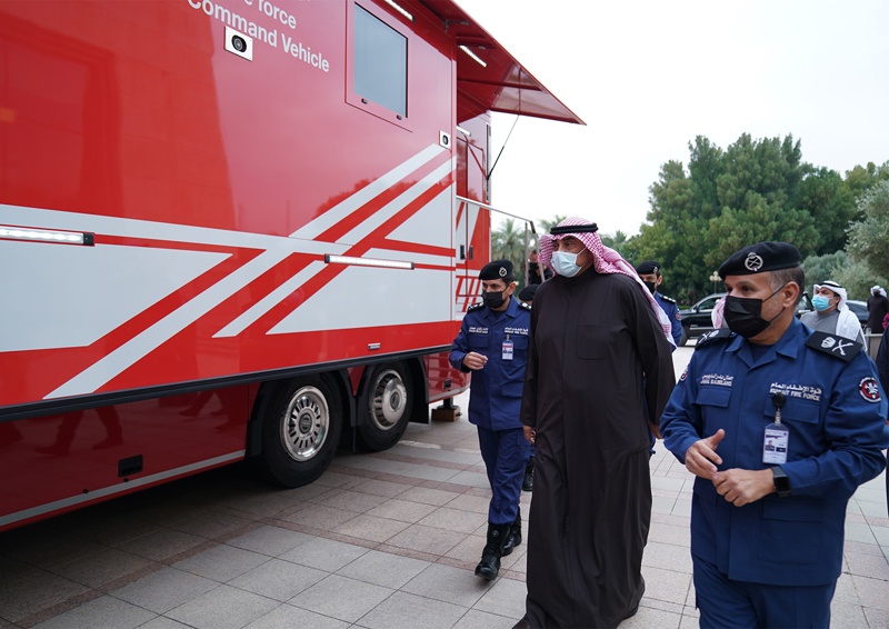 KUWAIT: Kuwait's Prime Minister His Highness Sheikh Sabah Al-Khaled Al-Hamad Al-Sabah walks past the rescue vehicle. - KUNAn
