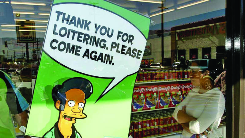 A poster with Apu from the show 'The Simpsons' is seen at a 7-Eleven in Burbank, California.-Reutersn