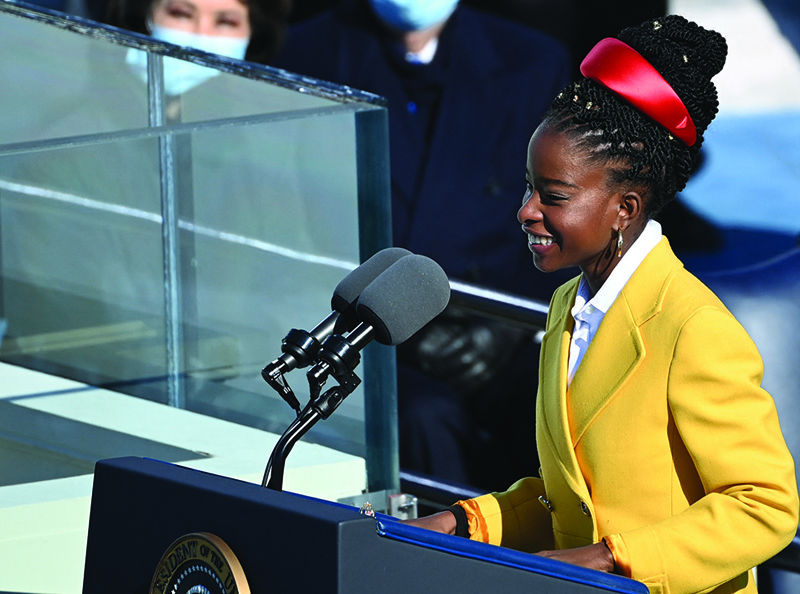 In this file photo National youth poet laureate Amanda Gorman recites during the inauguration of Joe Biden as the 46th US President at the US Capitol in Washington, DC.-AFP n
