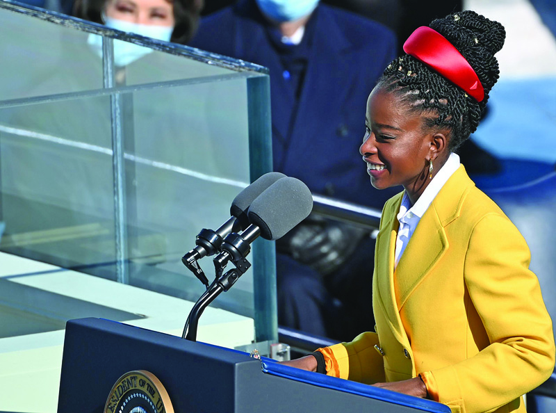 In this file photo National youth poet laureate Amanda Gorman recites during the inauguration of Joe Biden as the 46th US President at the US Capitol in Washington, DC. -AFP n