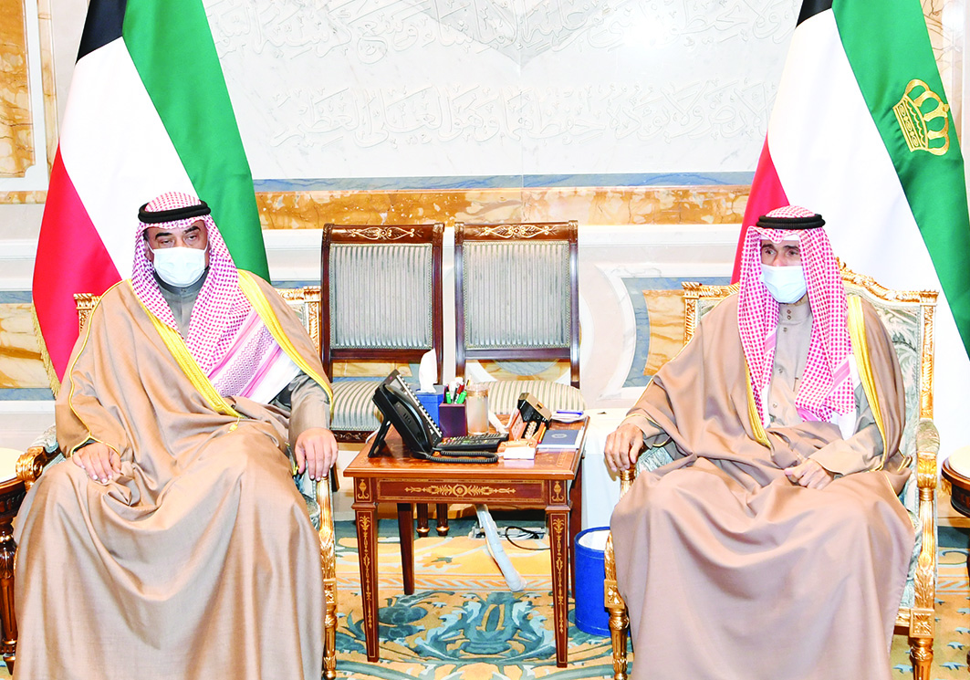 KUWAIT: His Highness the Amir Sheikh Nawaf Al-Ahmad Al-Jaber Al-Sabah meets His Highness the Prime Minister Sheikh Sabah Al-Khaled Al-Hamad Al-Sabah. - Amiri Diwan and KUNA photosn