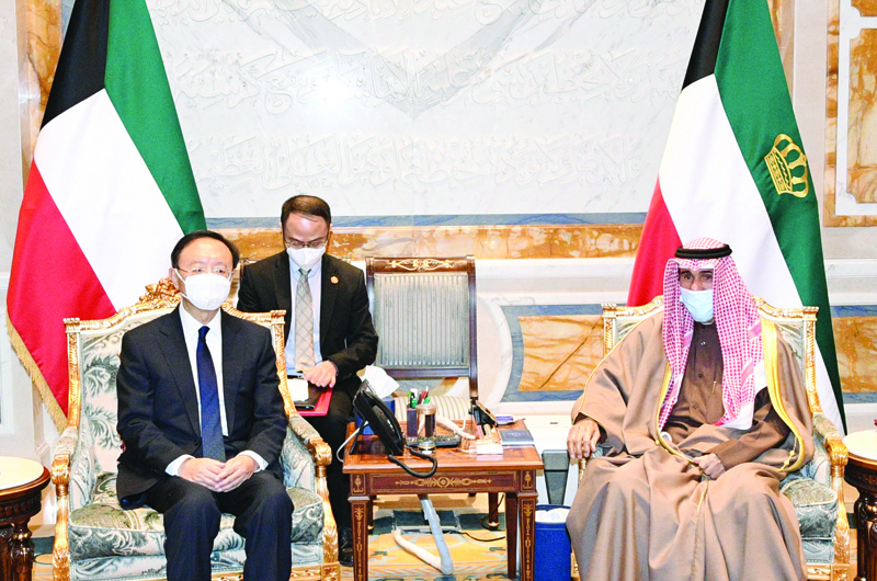 KUWAIT: His Highness the Amir Sheikh Nawaf Al-Ahmad Al-Jaber Al-Sabah meets Director of the Chinese Central Foreign Affairs Commission Office Yang Jiechi. - Amiri Diwan and KUNA photosn