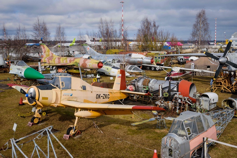 A general view shows old airplanes and helicopters at the Aviation Museum in Riga. -AFP photosn