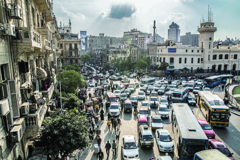 CAIRO: This picture shows a view of vehicles stuck in a traffic jam in the central Attaba district of Egypt's capital Cairo. In gridlocked and heavily polluted Cairo, startups are searching for technological solutions to solve the transport headaches for an expanding megacity already struggling with over 20 million people. - AFPn