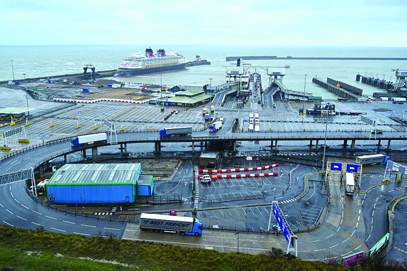 In this file photo, lorries enter the Port of Dover, southeast England following Britain's departure from the European Union. Exports of British goods to the European Union collapsed by a record 41 percent in January after the nation finalized its divorce from the bloc, official data showed on Friday.-AFPn