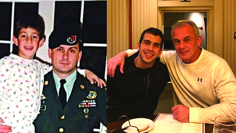 This undated combination of file photos courtesy of Rudy Michael Taylor shows his father, former US special forces member Michael Taylor and his son Peter, posing together years apart at unknown locations. - AFPn