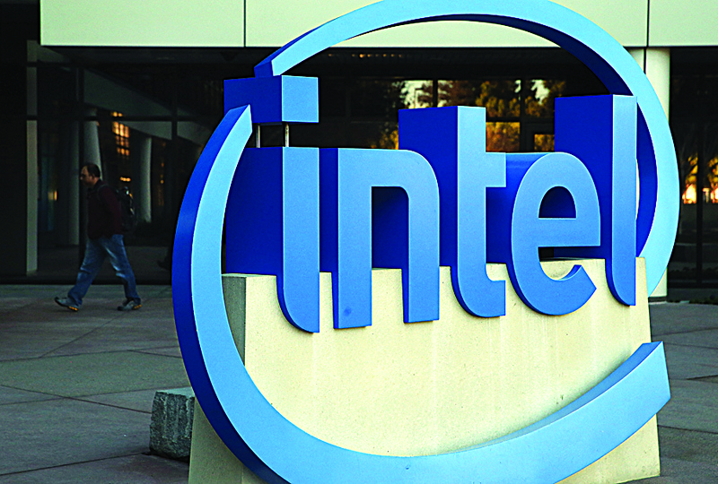 In this file photo, the Intel logo is displayed outside of the Intel headquarters in Santa Clara, California. - AFPn