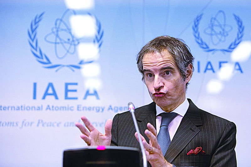 VIENNA: Rafael Grossi (right), Director General of the International Atomic Energy Agency (IAEA), speaks during a press conference at the agency's headquarters in Vienna yesterday.-AFPn