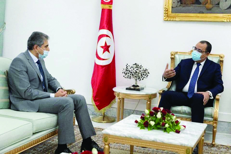 TUNIS: Tunisian Prime Minister Hichem Mechichi meets with Kuwaiti Ambassador to Tunisia Ali Al-Dhafiri. - KUNAn