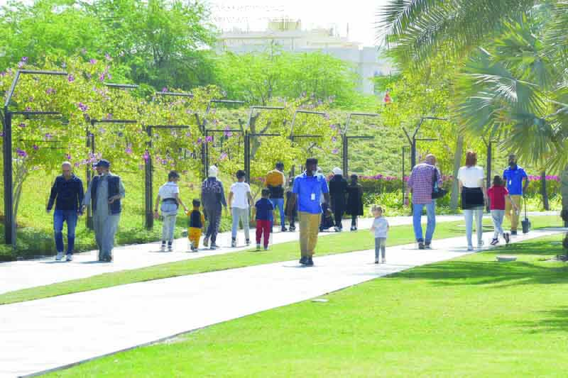 KUWAIT: This photo shows people walking at Al-Shaheed Park on March 6, 2021, one day before the partial curfew went into effect. - Photo by Yasser Al-Zayyatn