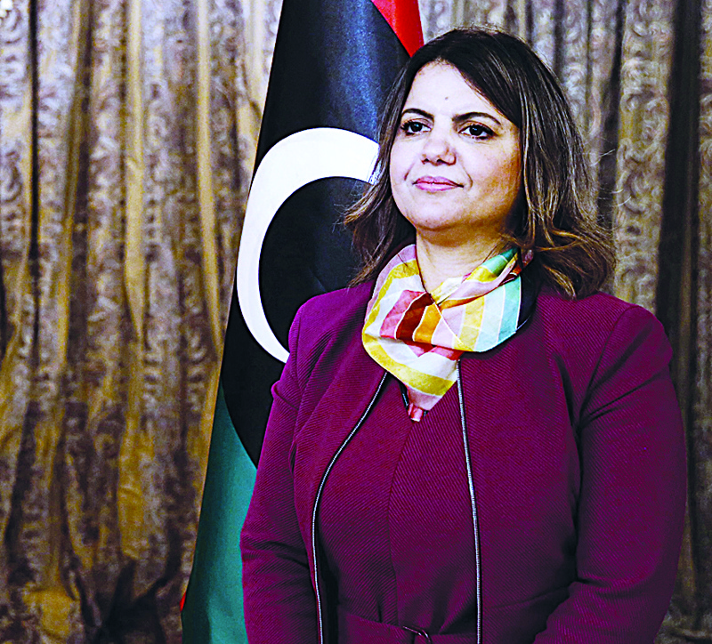TRIPOLI: Foreign Minister in Libya's transitional Government of National Unity (GNU) Najla Al-Mangoush poses for a picture in the capital Tripoli.-AFP n