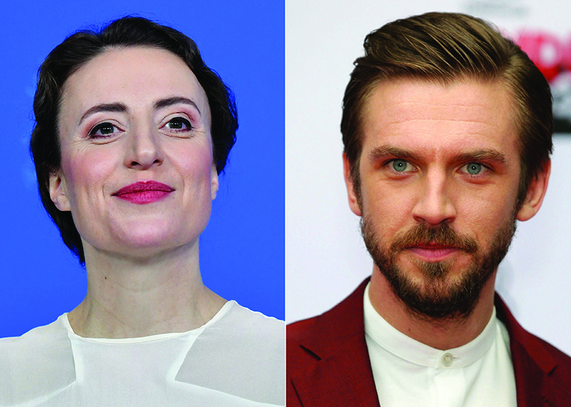 This combination of file photos shows German actress Maren Eggert (left) posing for photographers during a photocall at the 69th Berlinale film festival, and British actor Dan Stevens posing on arrival for the Three Empire awards in London.-AFP photosn