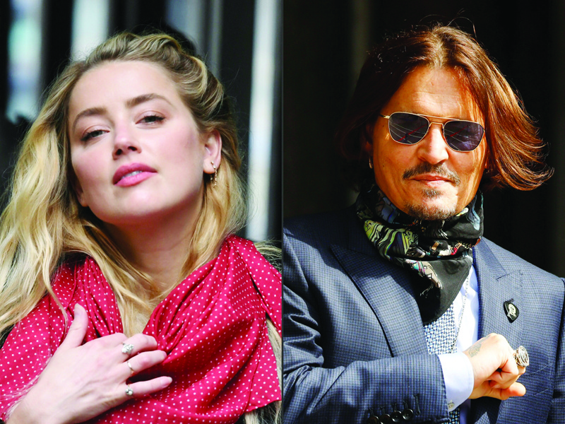 This combination of file pictures shows US actress Amber Heard arriving on July 23, 2020, and US actor Johnny Depp arriving on July 24, 2020, at the High Court in London. -AFP n