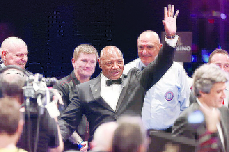 MONACO: In this file photo Ex professional boxer Marvin Hagler of the US waves to supporters before the Gennady Golovkin of Kazakhtan versus Japan's Nobuhiro Ishida middleweight WBA boxing match, on March 30, 2013 in Monaco. - AFPn