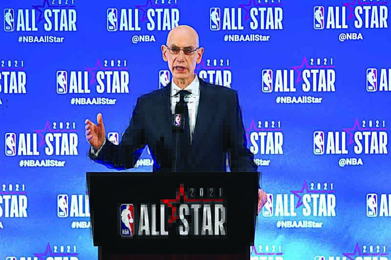 ATLANTA: NBA Commissioner Adam Silver speaks to the media during a press conference during the NBA All-Star 2021 on Saturday at State Farm Arena in Atlanta, Georgia. - AFPn