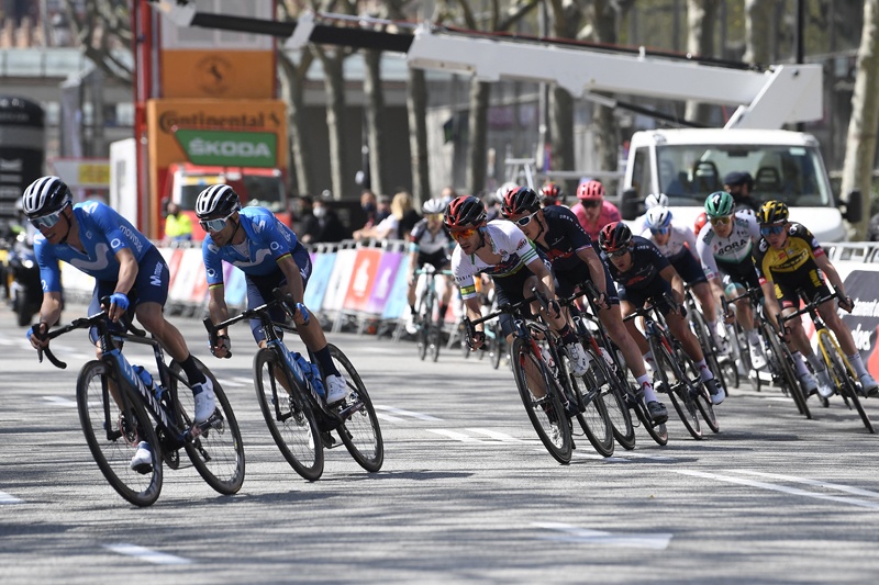 BARCELONA: Team Ineos' British rider Adam Yates (center) competes in the final stage of the 100th Volta Catalunya 2021, a 133-km race starting and finishing in Barcelona, yesterday. - AFPn