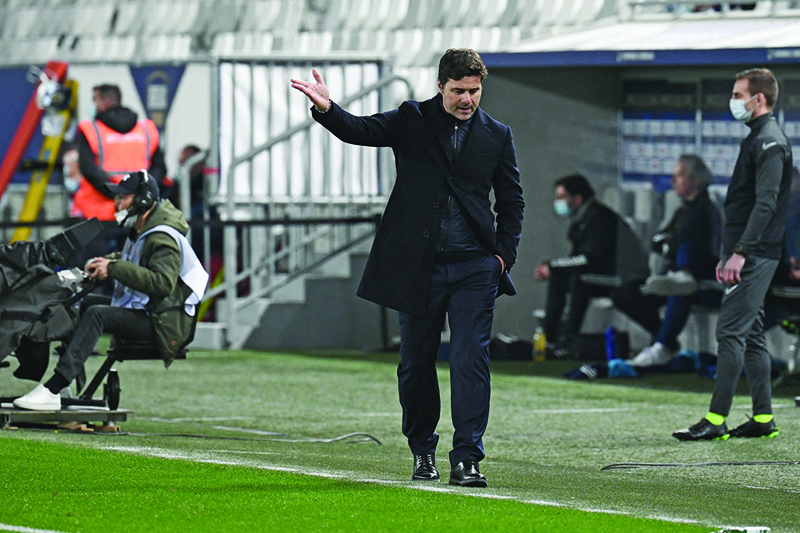 BORDEAUX: Mauricio Pochettino gestures during the French L1 football match between Bordeaux (FCGB) and Paris-Saint-Germain (PSG) at the Matmut Atlantique Stadium on March 3, 2021. - AFPn