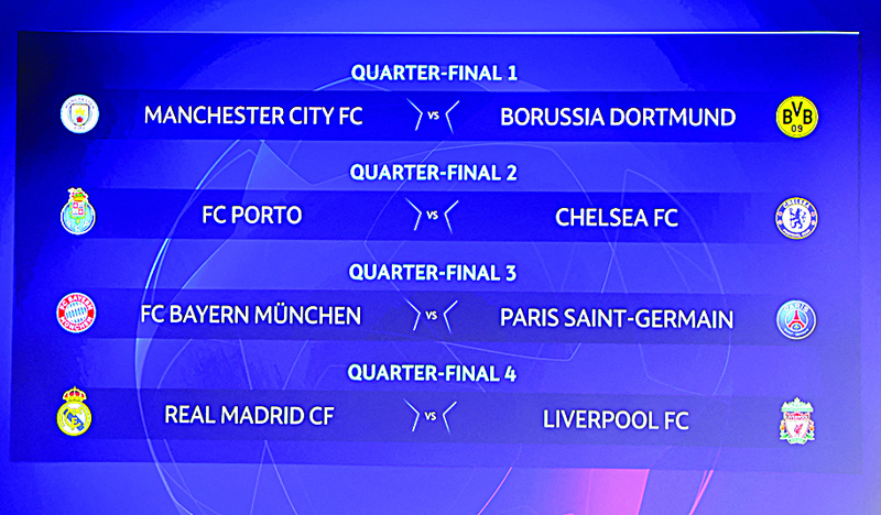 Bayern draw PSG in Champions League quarters as Real Madrid face