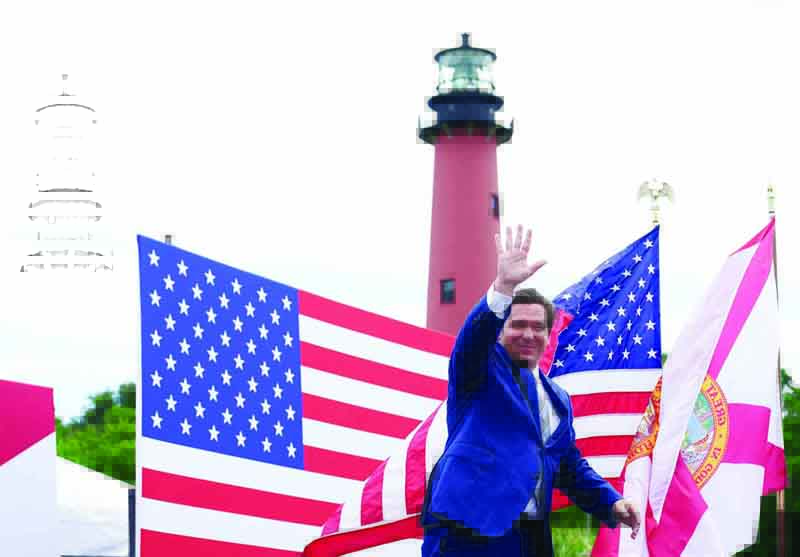 MIAMI: In this file photo Florida Governor Ron DeSantis arrives at the Jupiter Inlet Lighthouse and Museum for a campaign event with US President Donald Trump in Jupiter, Florida. -AFP n