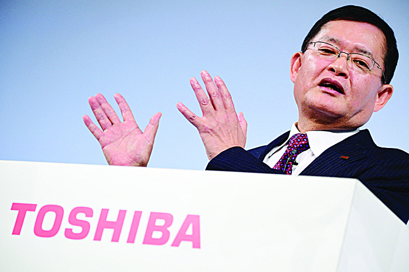 TOKYO: In this file photo taken on Nov 8, 2018, Toshiba Chairman and CEO Nobuaki Kurumatani attends a press conference. - AFP n