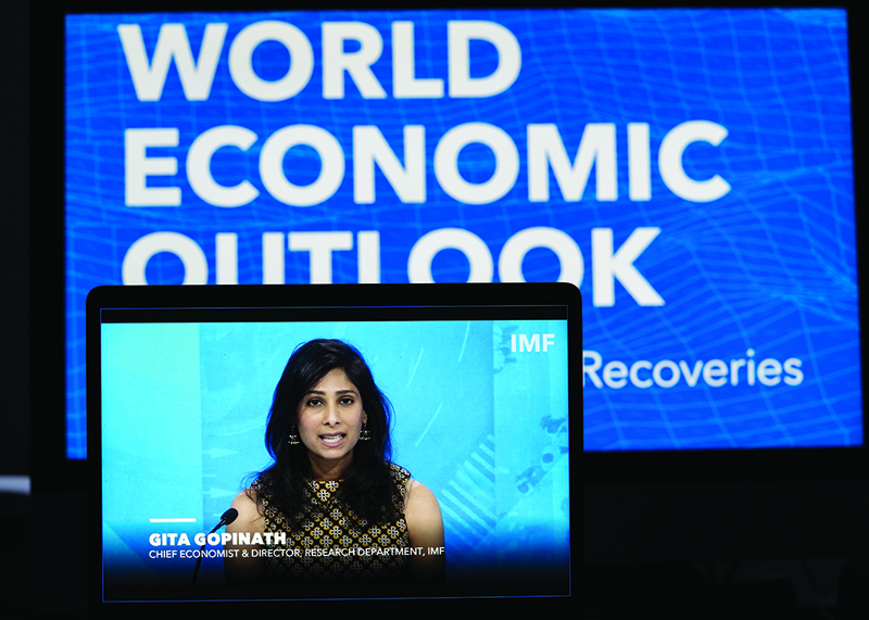 WASHINGTON: International Monetary Fund (IMF) Chief Economist Gita Gopinath speaks at a virtual press briefing during the World Bank/IMF Spring Meetings yesterday. - Xinhuann