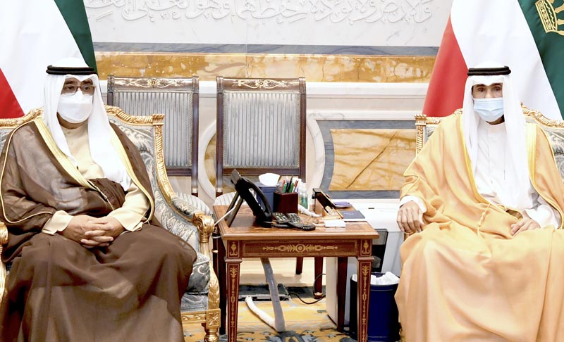 KUWAIT: His Highness the Amir Sheikh Nawaf Al-Ahmad Al-Jaber Al-Sabah meets His Highness the Crown Prince Sheikh Mishal Al-Ahmad Al-Jaber Al-Sabah. - Amiri Diwann